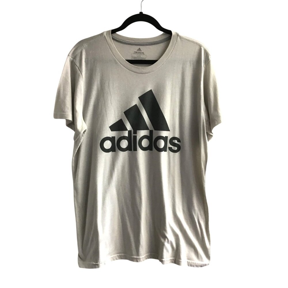 ADIDAS- MENS GREY CREW NECK SHORT SLEEVE GRAPHIC PERFORMANCE T-SHIRT SIZE LARGE